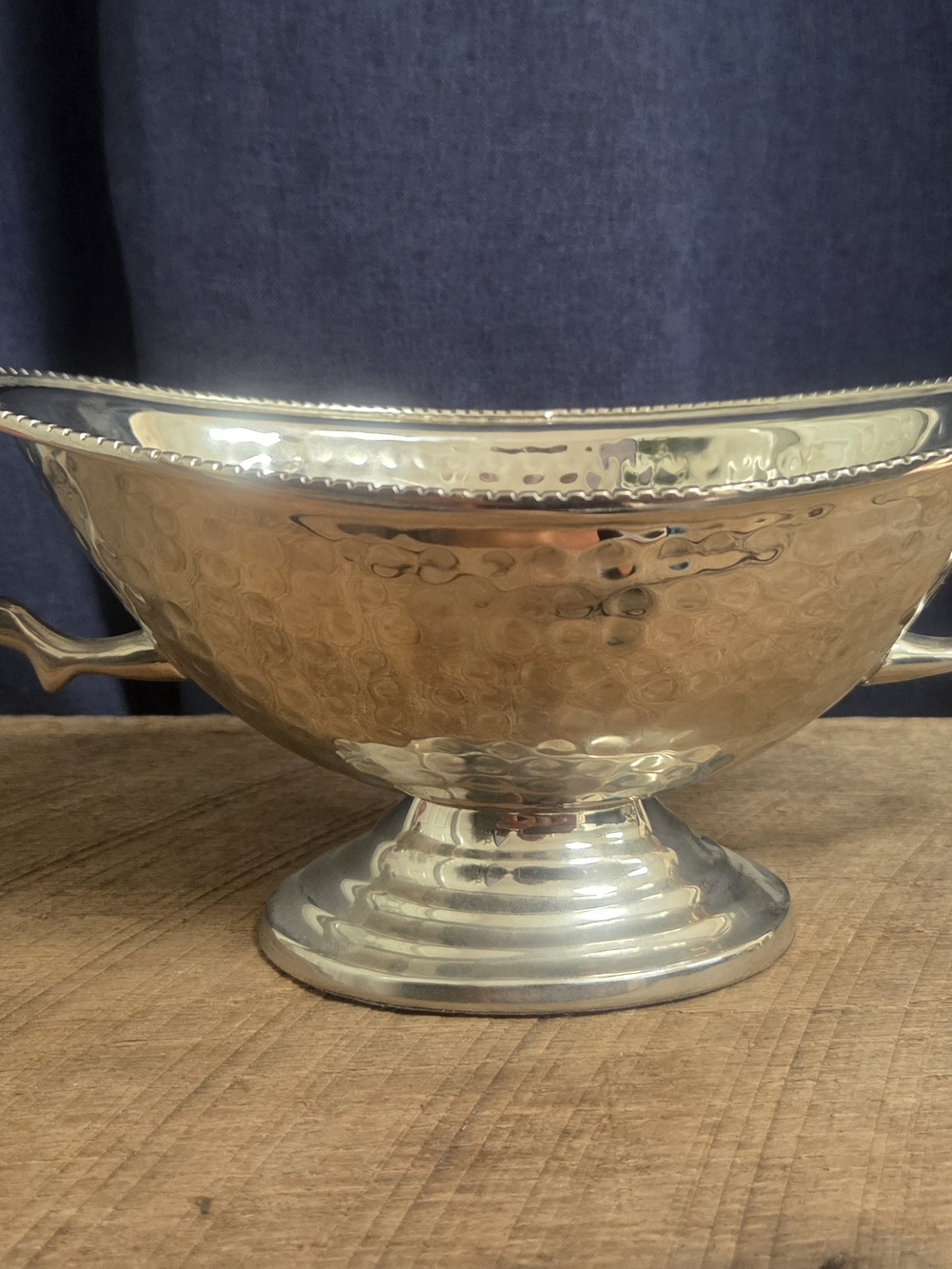 Vintage Bombay Hammered Silver Plate Footed Serving Bowl   - Bin U
